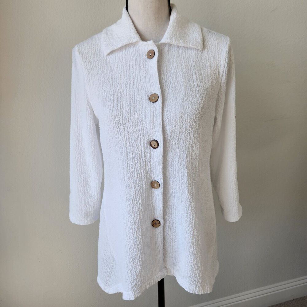 Peck & Peck‎ Womens Small Summer Beach Button Up White Blouse - Picture 11 of 13